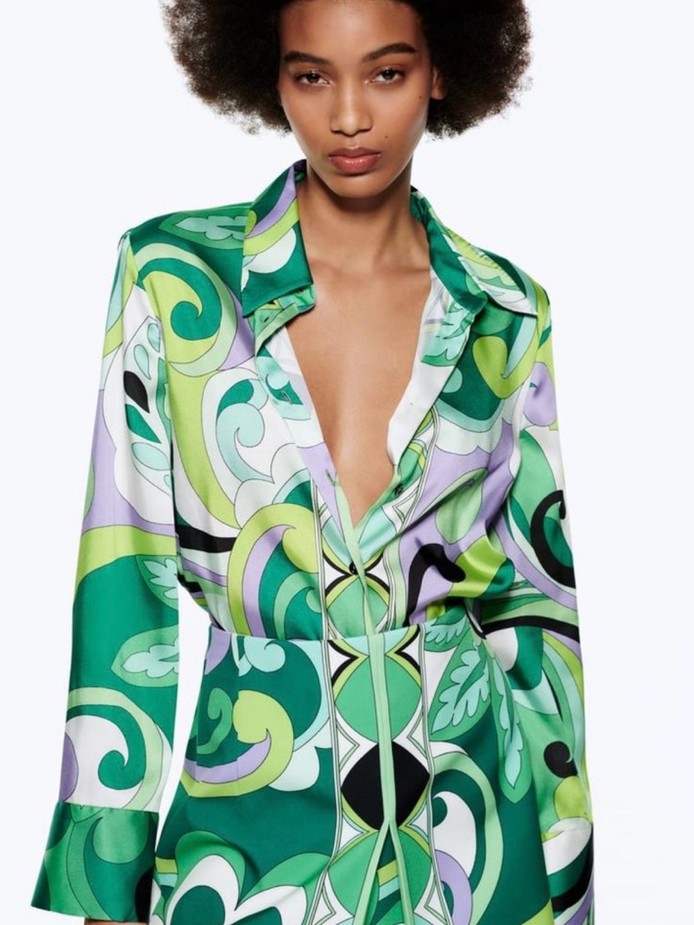 Silky Green Zara Retro Printed Women’s Blouse